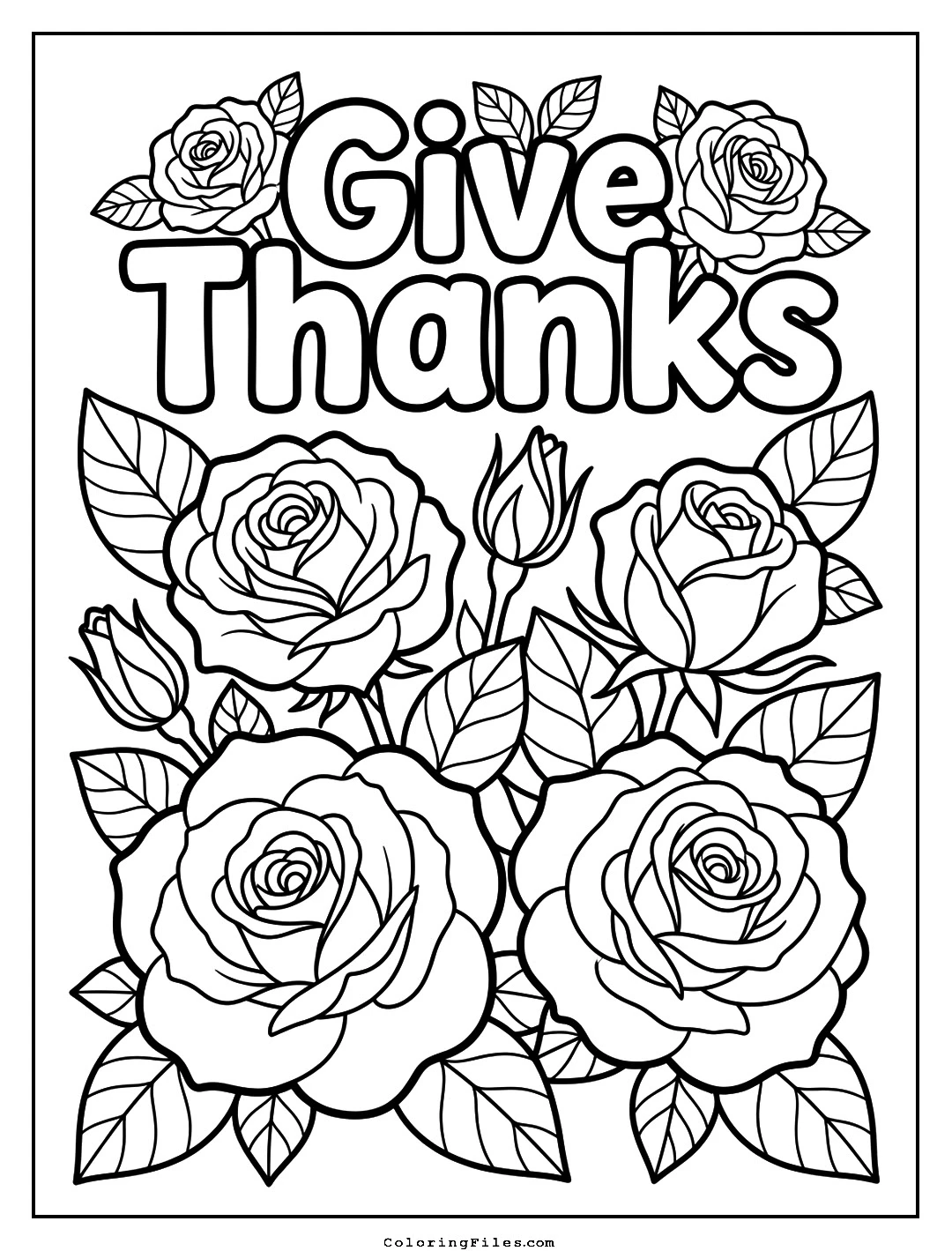 "Give Thanks" Floral Typography coloring page - Thanksgiving Coloring Pages (Free PDFs / Online)