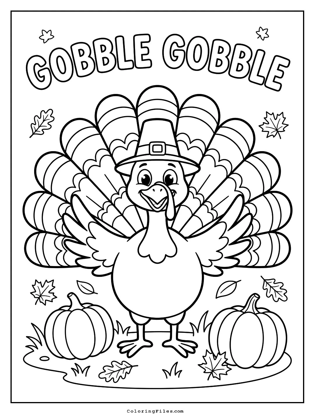"Gobble Gobble" Turkey coloring page - Thanksgiving Coloring Pages (Free PDFs / Online)