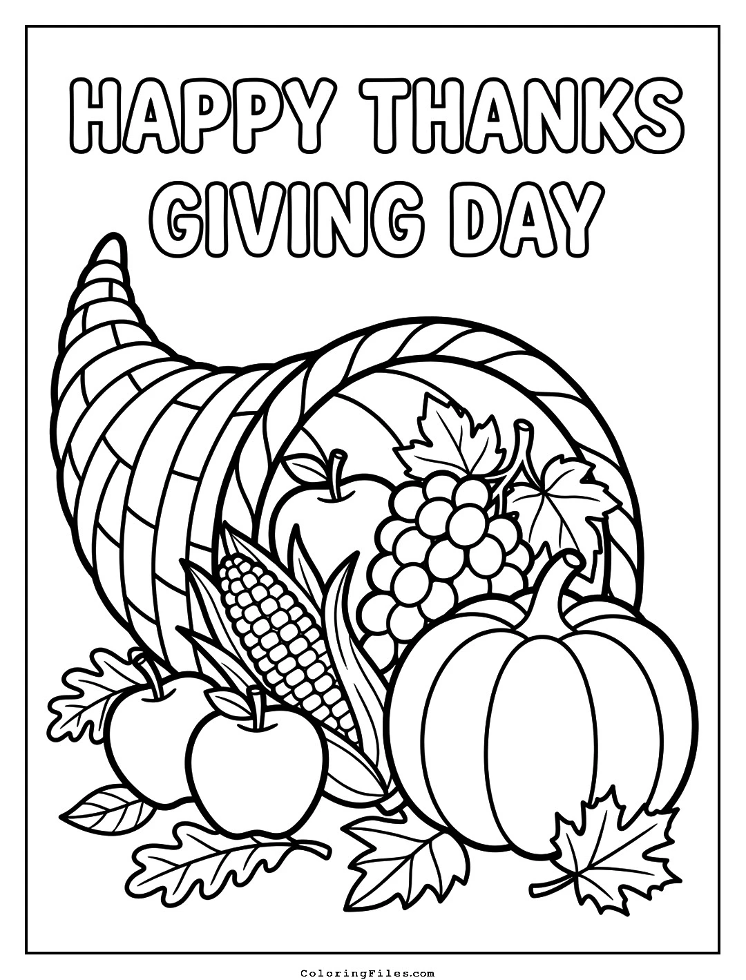 Autumn Harvest Cornucopia coloring page - Thanksgiving Coloring Pages (Free PDFs / Online)