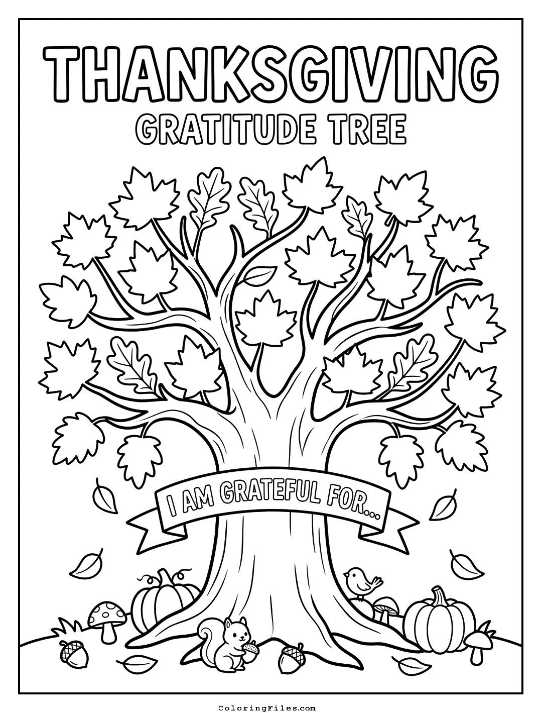 Thanksgiving Gratitude Tree coloring page - Thanksgiving Coloring Pages (Free PDFs / Online)
