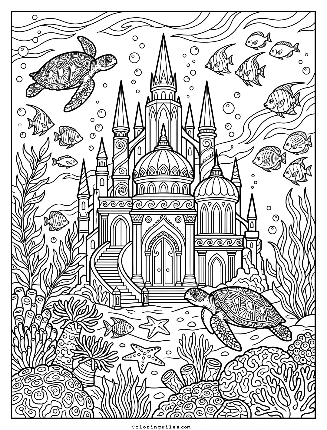 The Sunken Atlantis Palace coloring page - Fairytale Castle Coloring Pages (Free PDFs / Detailed)