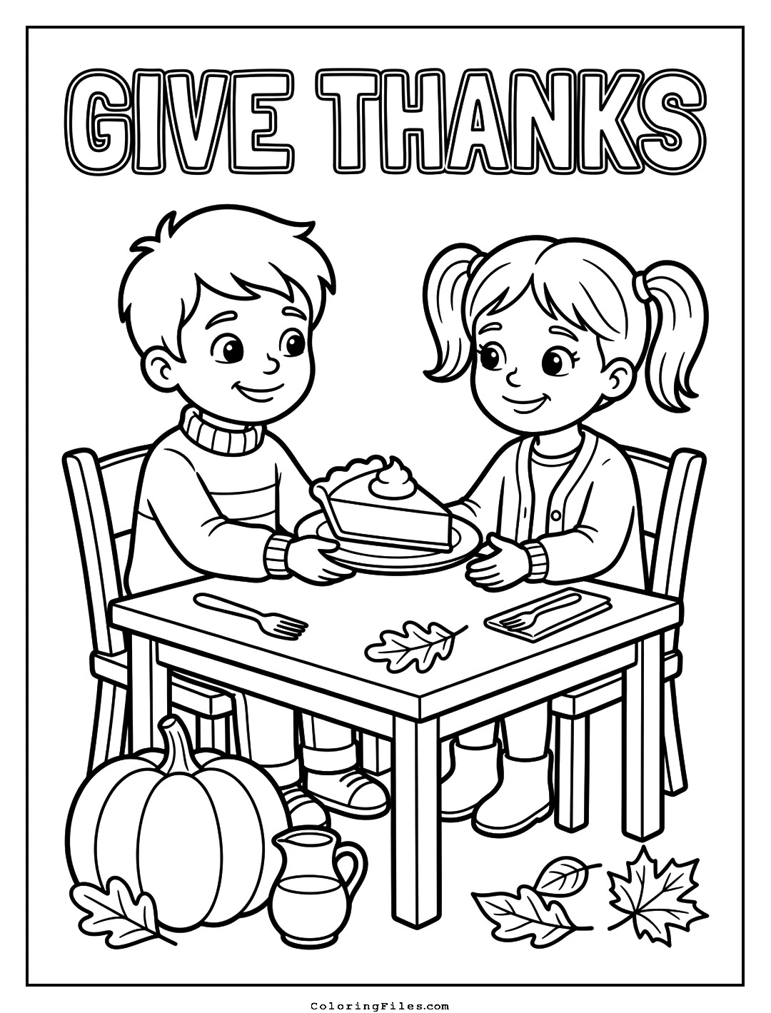 Children Sharing Holiday Treats coloring page - Thanksgiving Coloring Pages (Free PDFs / Online)