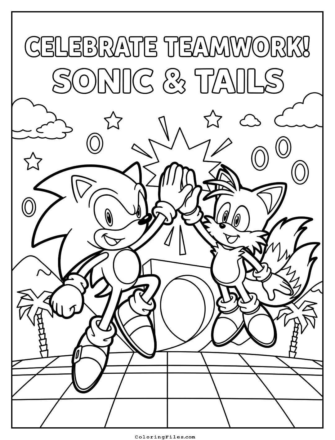 Sonic and Tails High Five coloring page - Sonic Coloring Pages (Free PDFs / Online)