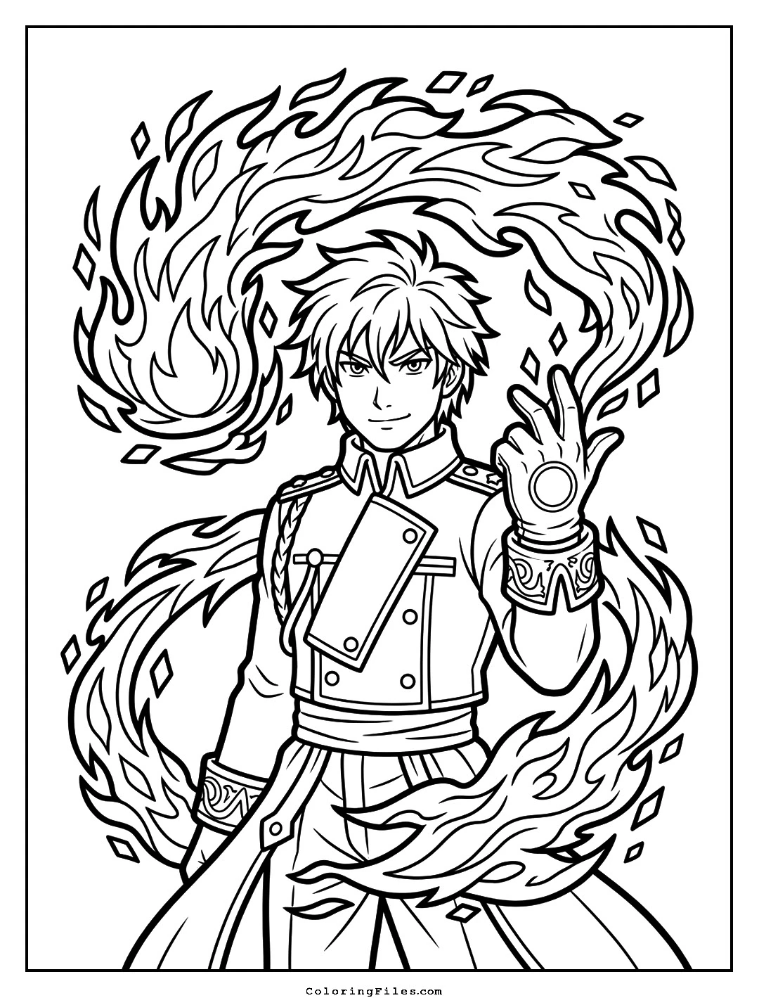 Flame Alchemist Spark Snap coloring page - Anime Hero Coloring Pages (Free PDFs / Online)