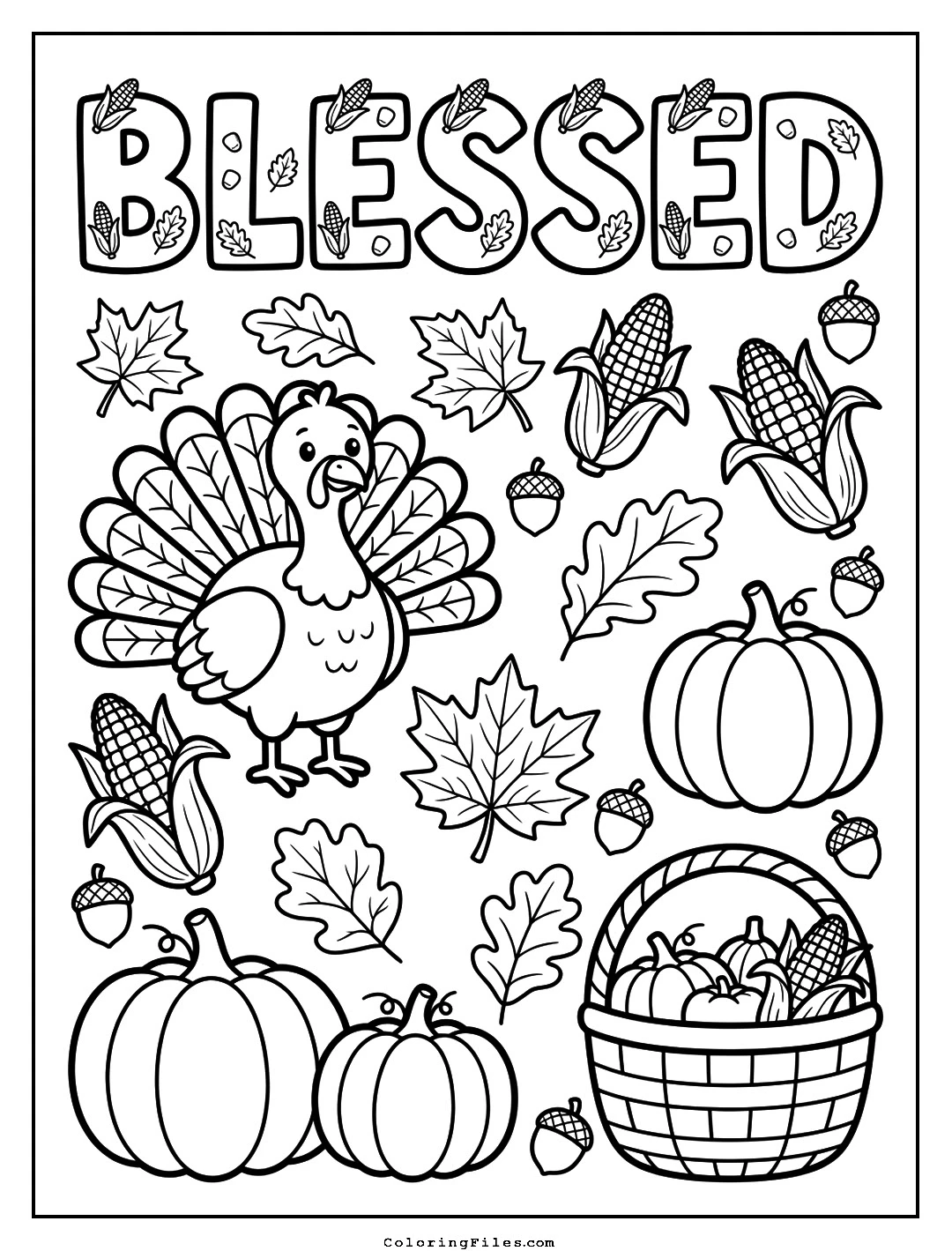 "Blessed" Thanksgiving Word Art coloring page - Thanksgiving Coloring Pages (Free PDFs / Online)
