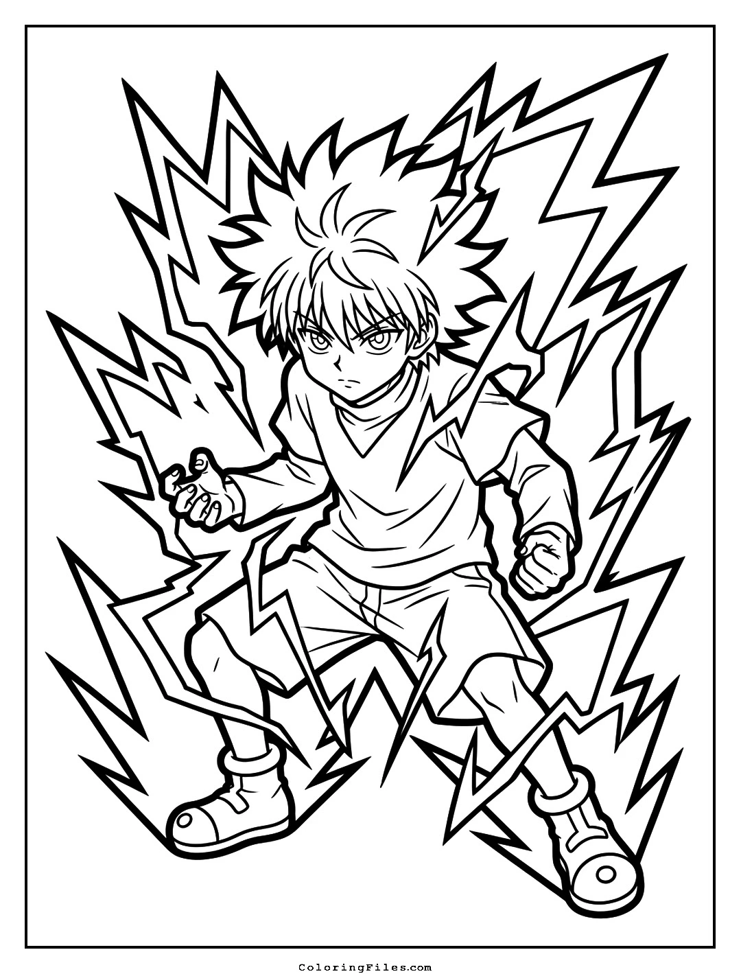 Killua Zoldyck: Godspeed Lightning Whirlwind coloring page - Anime Hero Coloring Pages (Free PDFs / Online)