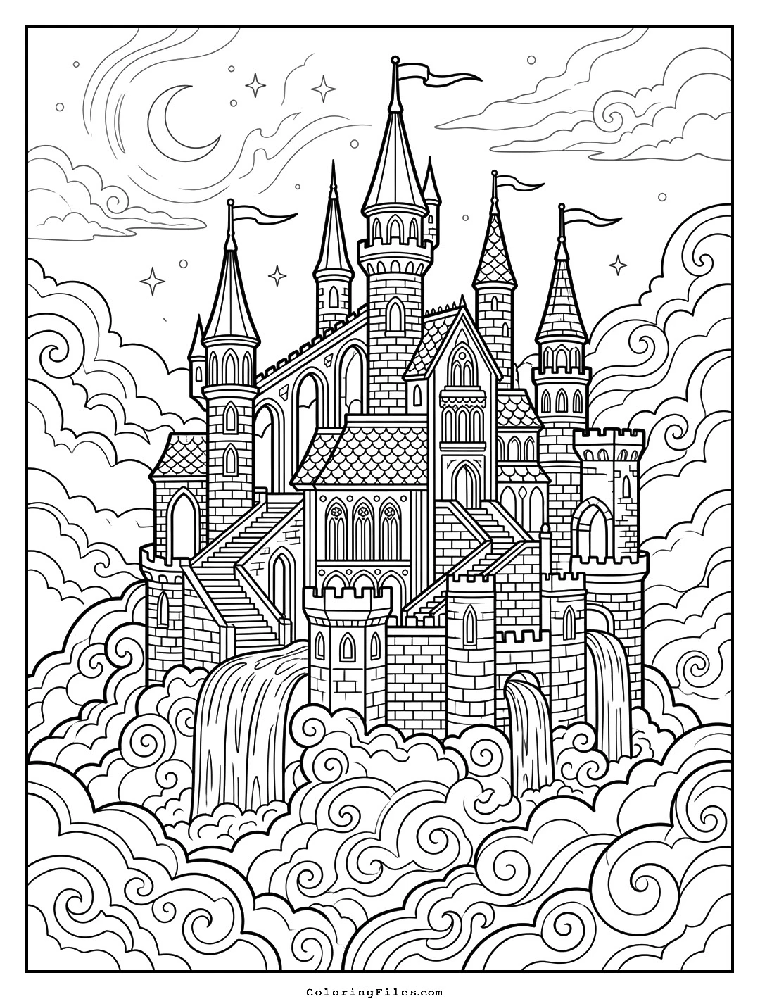 Castle in the Clouds coloring page - Fairytale Castle Coloring Pages (Free PDFs / Detailed)
