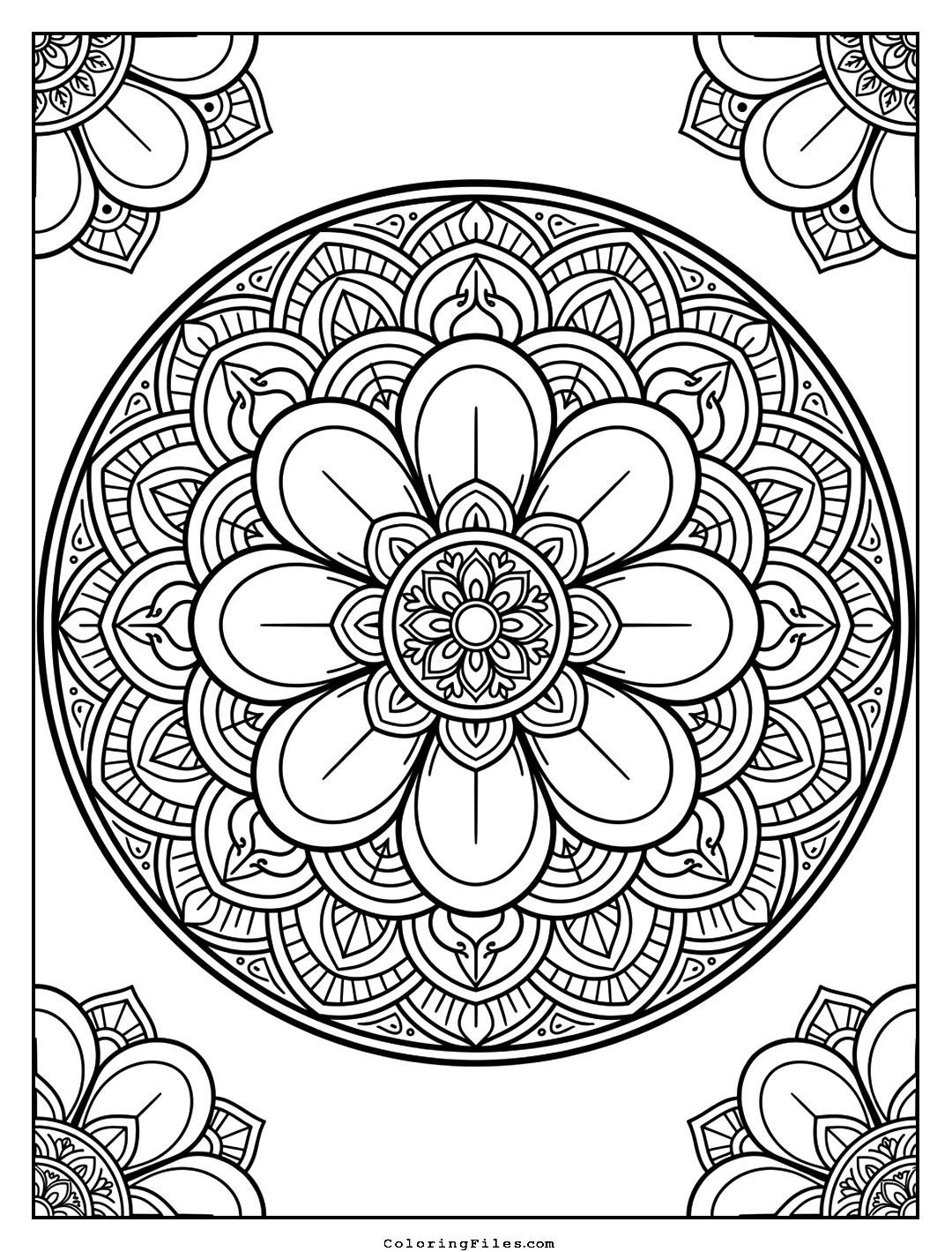 Single Bloom Circle Mandala coloring page