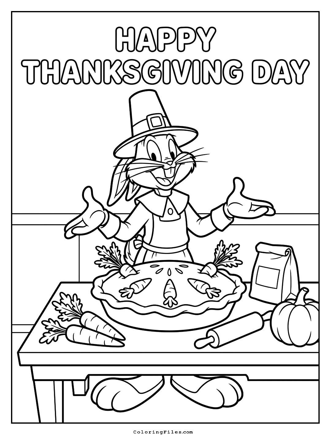 Bugs Bunny Thanksgiving Carrot Pie coloring page - Thanksgiving Coloring Pages (Free PDFs / Online)