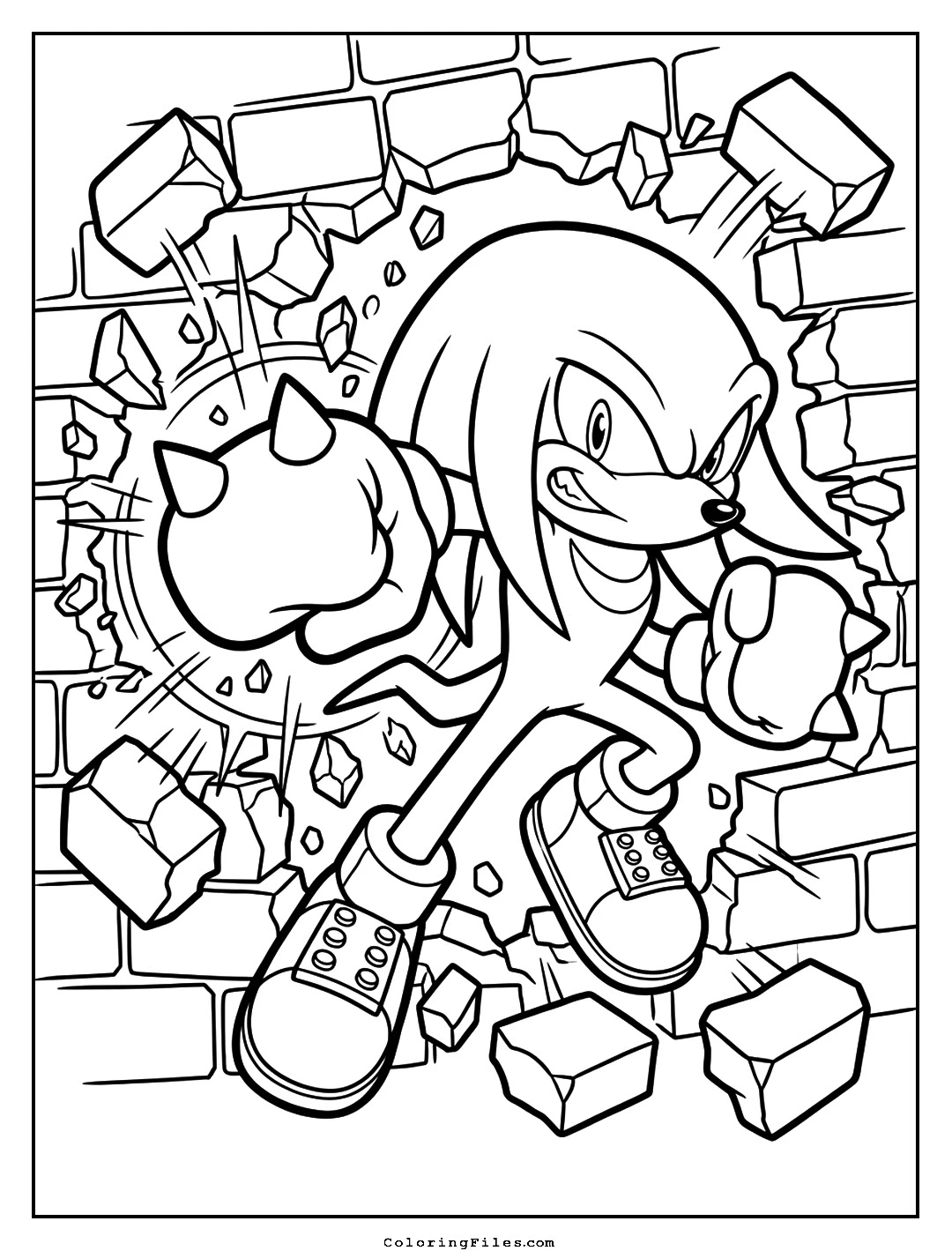 Knuckles Punching Brick Wall coloring page - Sonic Coloring Pages (Free PDFs / Online)