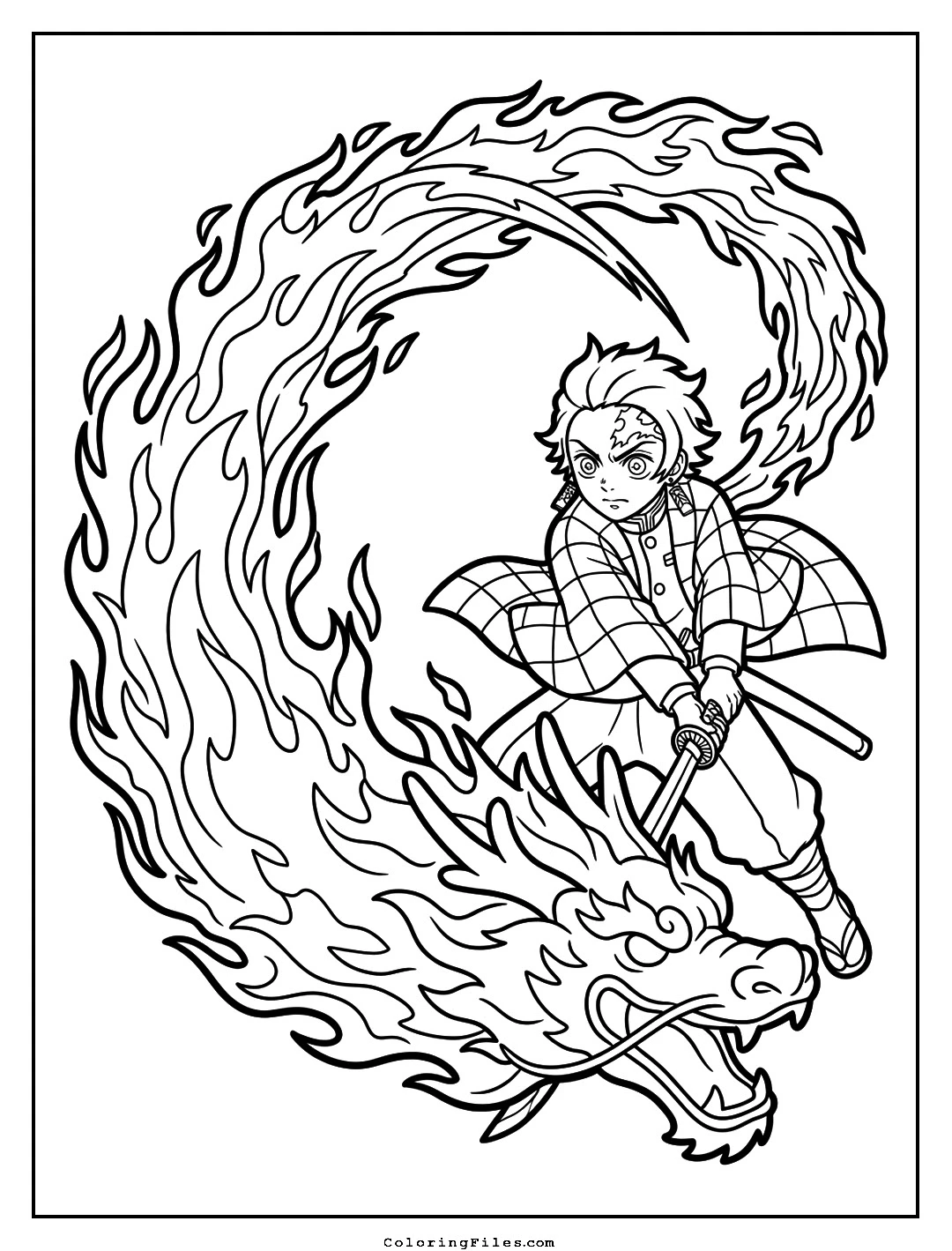 Tanjiro: Hinokami Kagura Sun Dance Strike coloring page - Anime Hero Coloring Pages (Free PDFs / Online)
