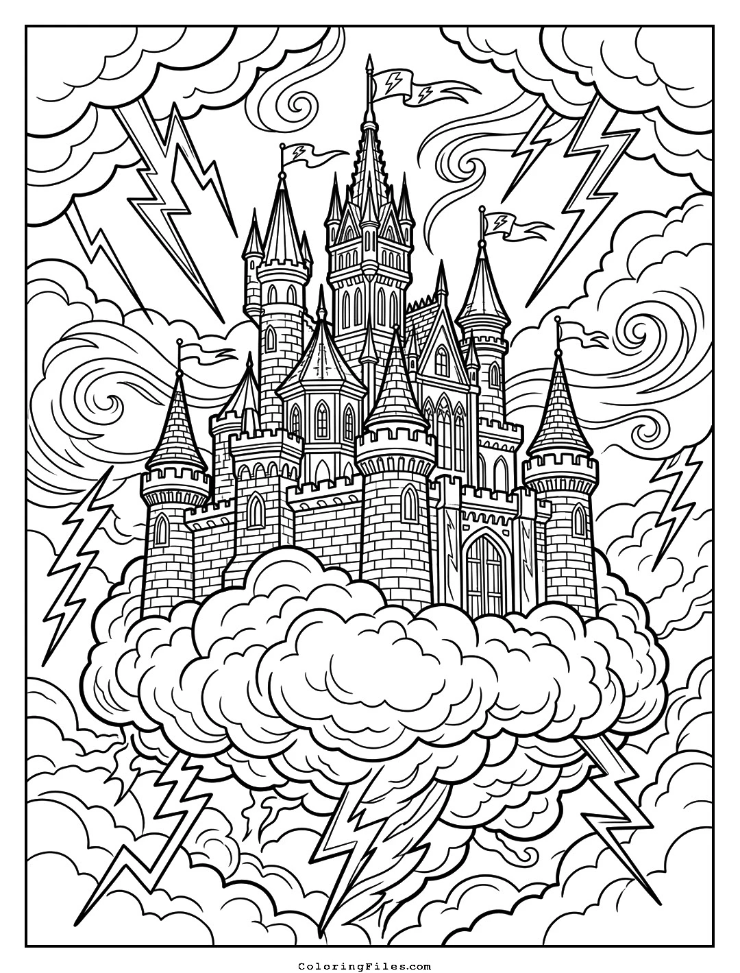 Thunderlord’s Storm Castle coloring page - Fairytale Castle Coloring Pages (Free PDFs / Detailed)