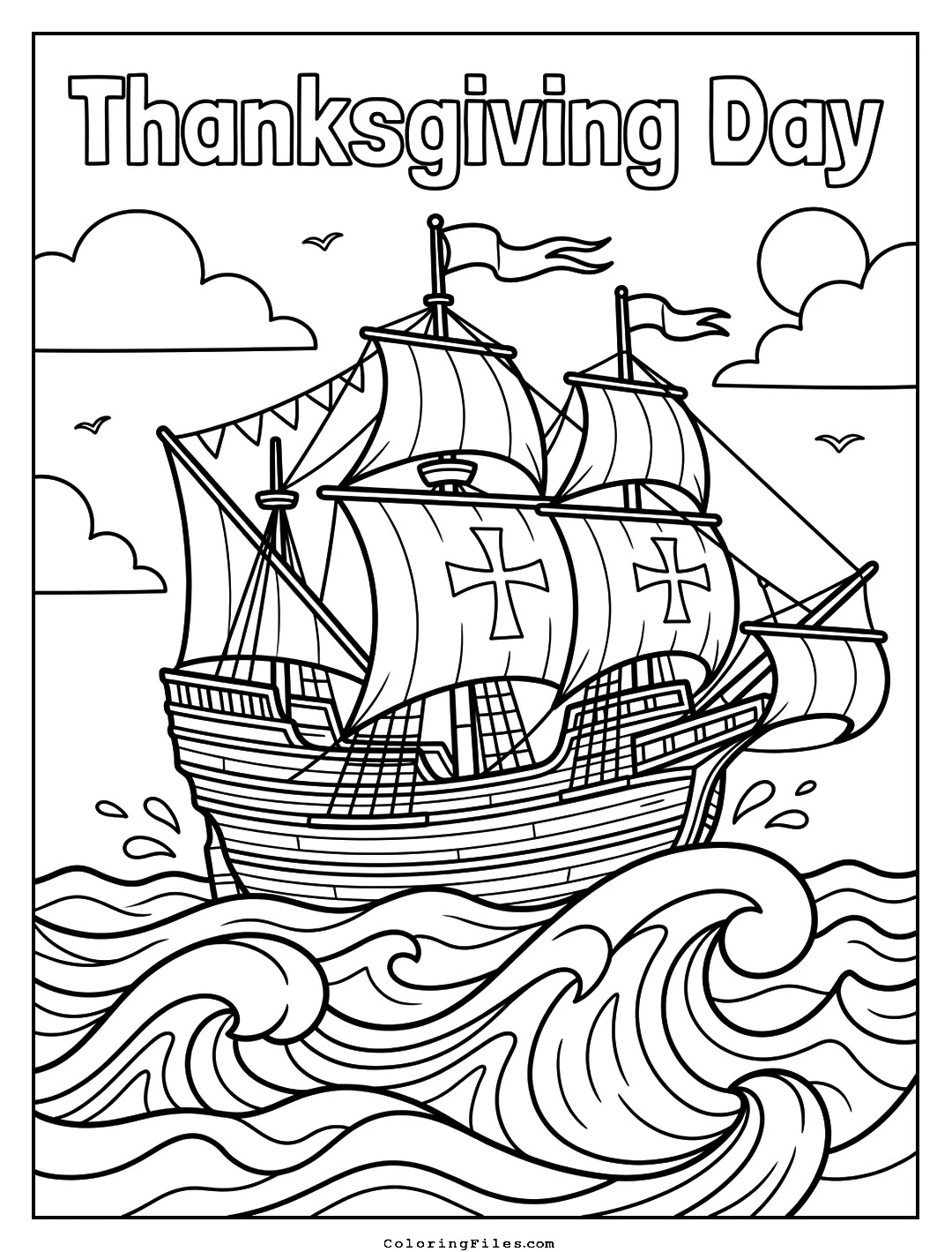 Mayflower Ship Sailing coloring page - Thanksgiving Coloring Pages (Free PDFs / Online)