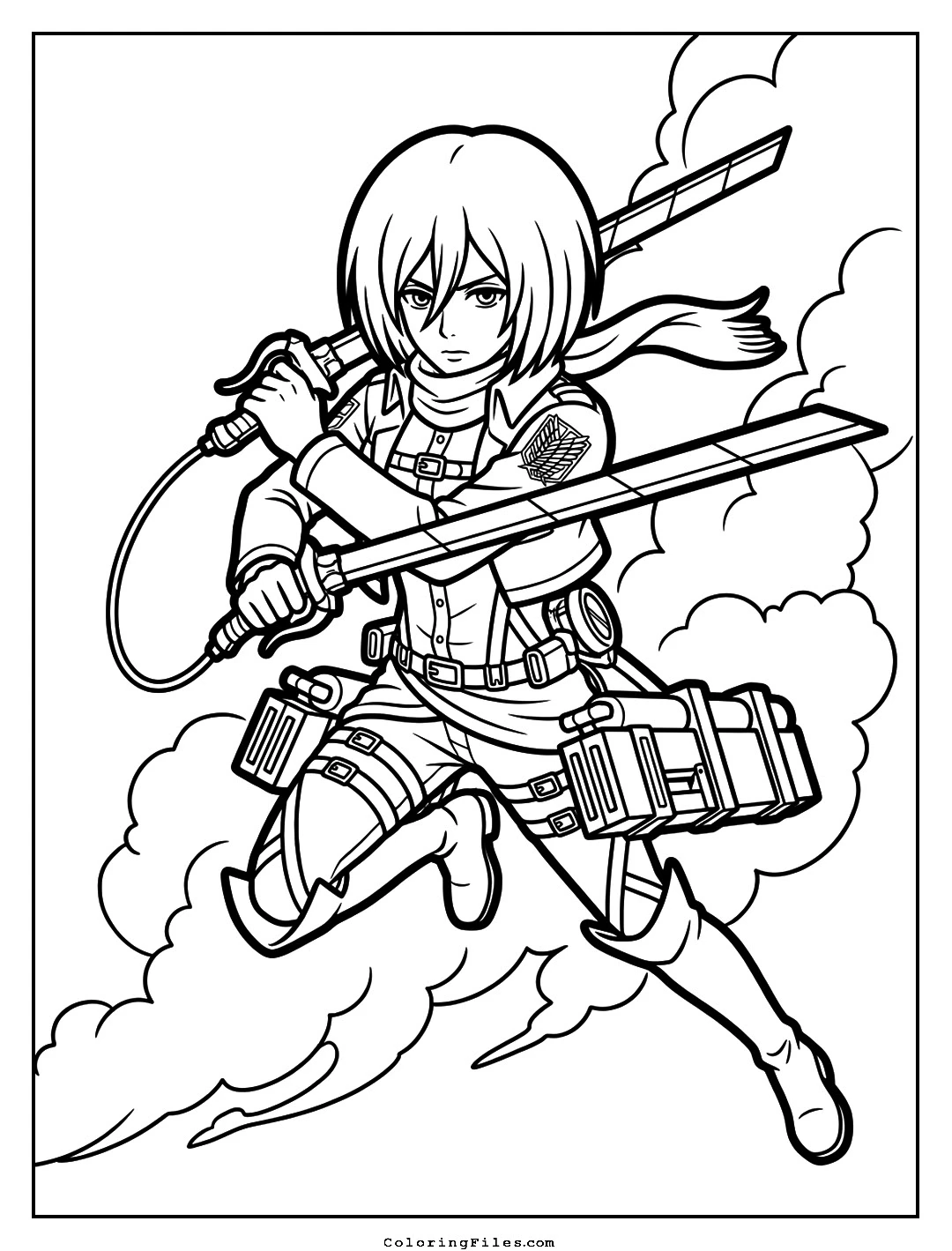 Mikasa Ackerman: Wings of Freedom Blade Cross coloring page - Anime Hero Coloring Pages (Free PDFs / Online)