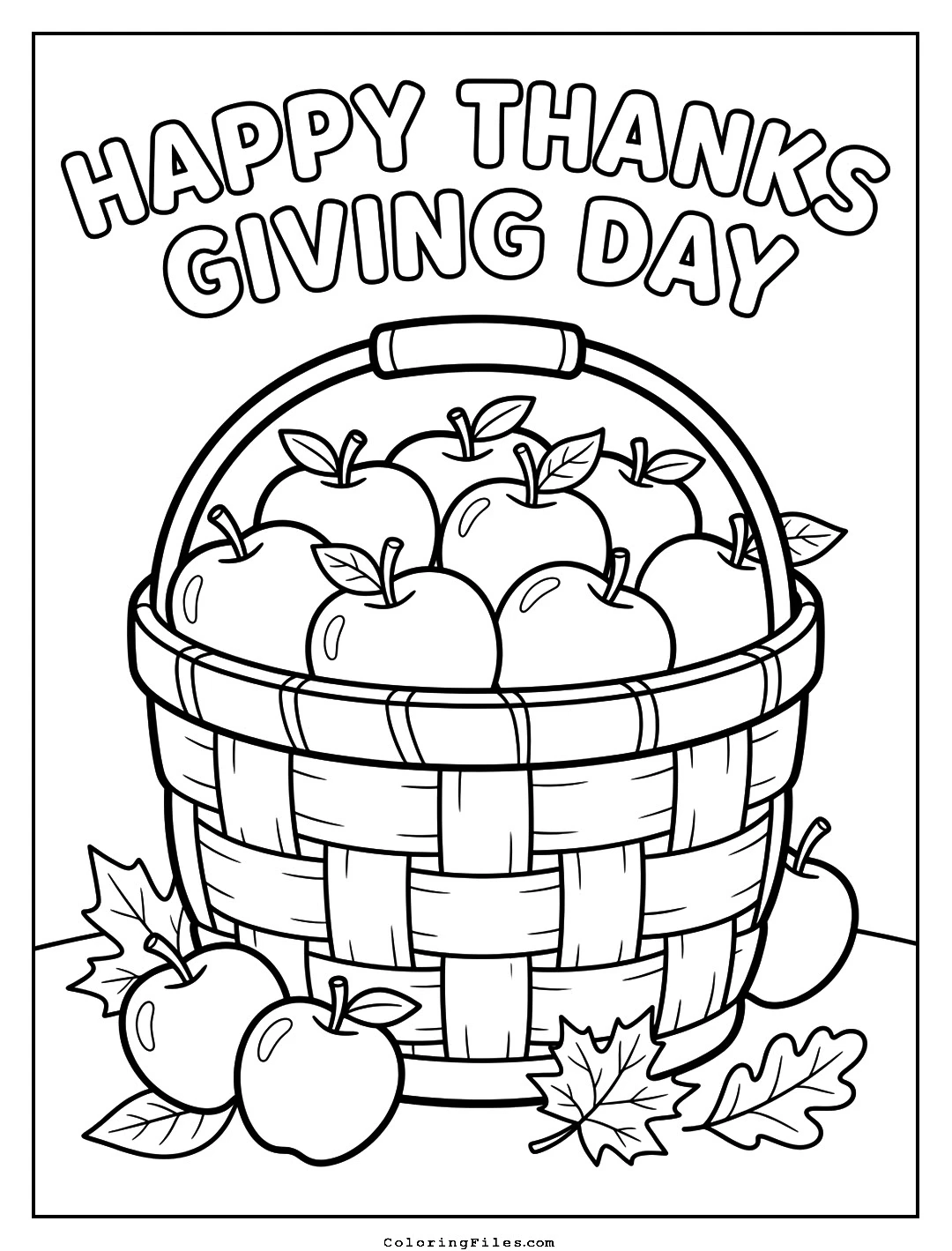 Basket of Fresh Autumn Apples coloring page - Thanksgiving Coloring Pages (Free PDFs / Online)