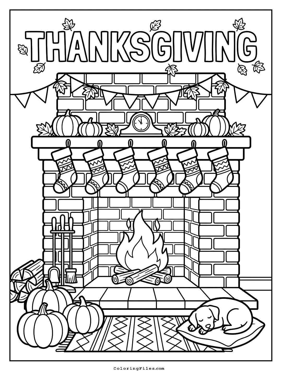 Cozy Family Hearth and Fireplace coloring page - Thanksgiving Coloring Pages (Free PDFs / Online)