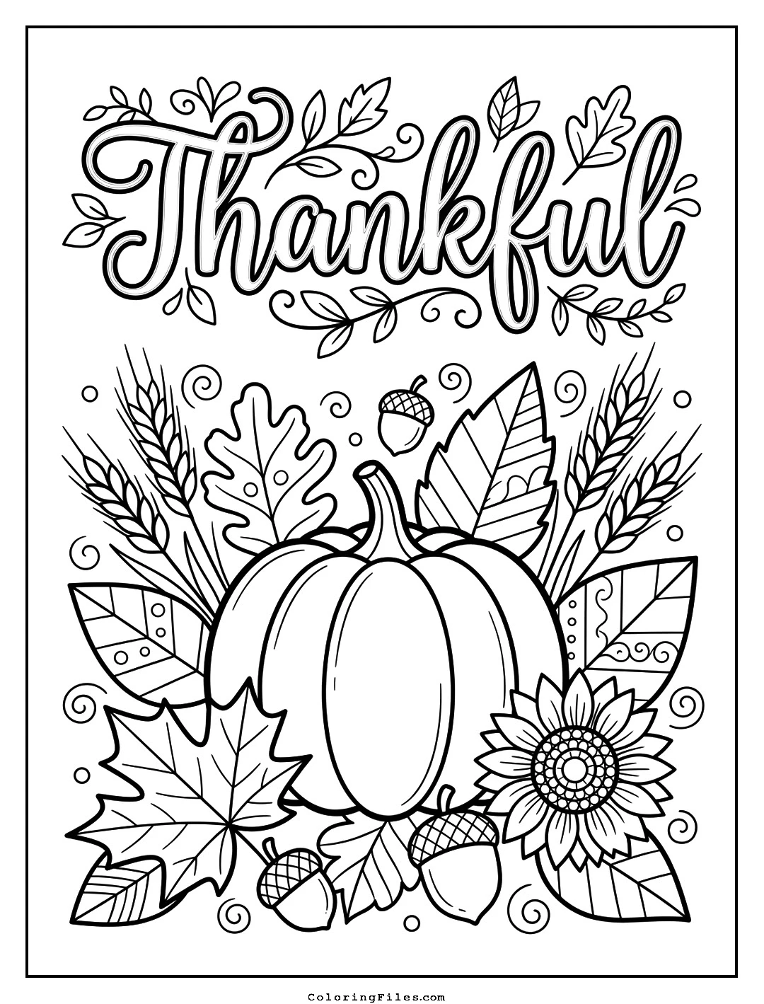 "Thankful" Script coloring page - Thanksgiving Coloring Pages (Free PDFs / Online)