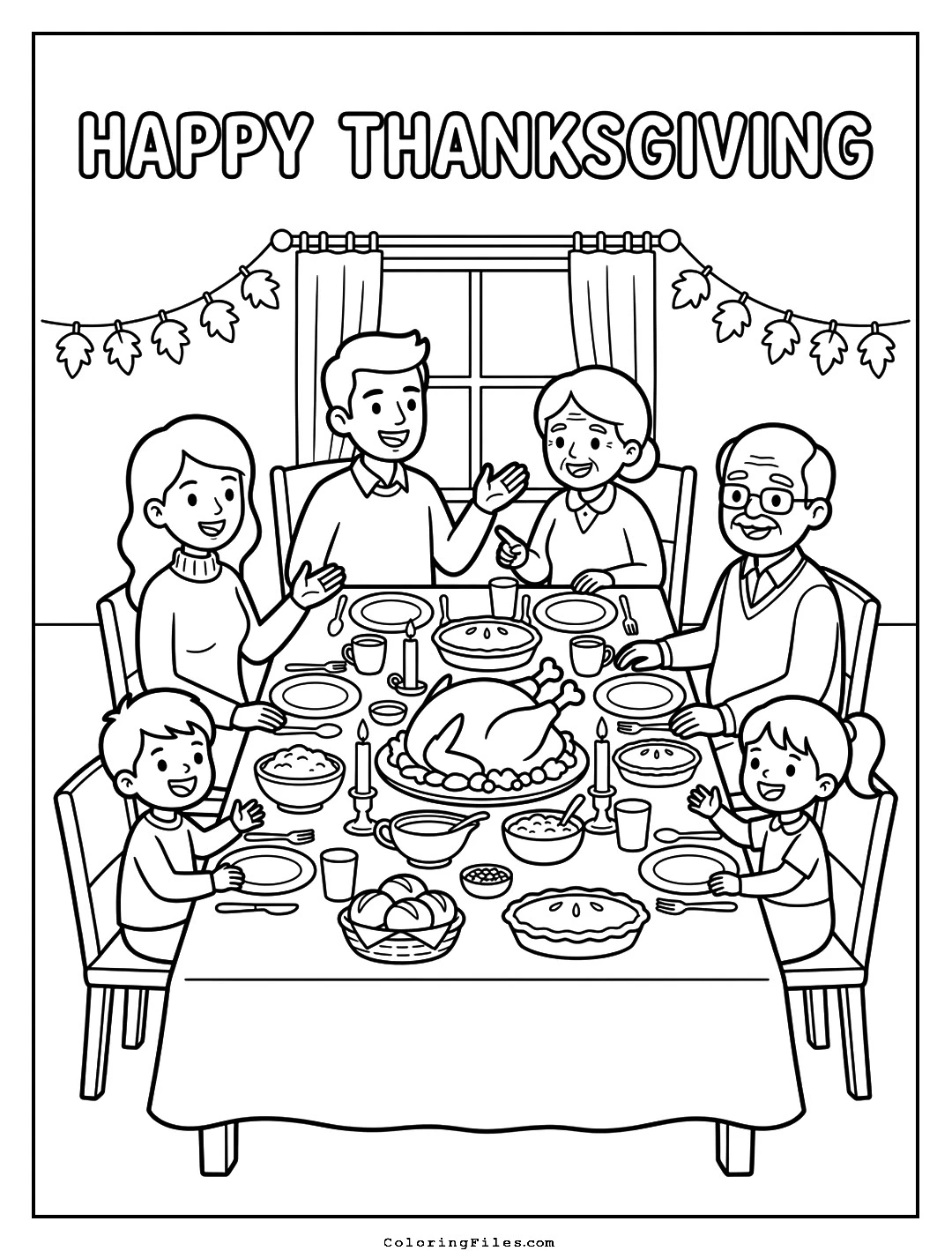 Thanksgiving Family Feast Table coloring page - Thanksgiving Coloring Pages (Free PDFs / Online)