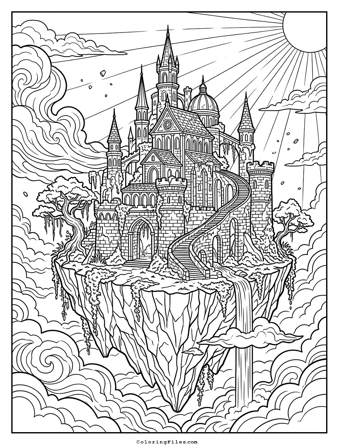 The Sunken Sky Palace coloring page - Fairytale Castle Coloring Pages (Free PDFs / Detailed)