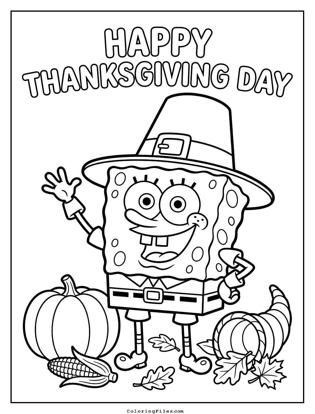 SpongeBob Pilgrim Thanksgiving coloring page - Thanksgiving Coloring Pages (Free PDFs / Online)