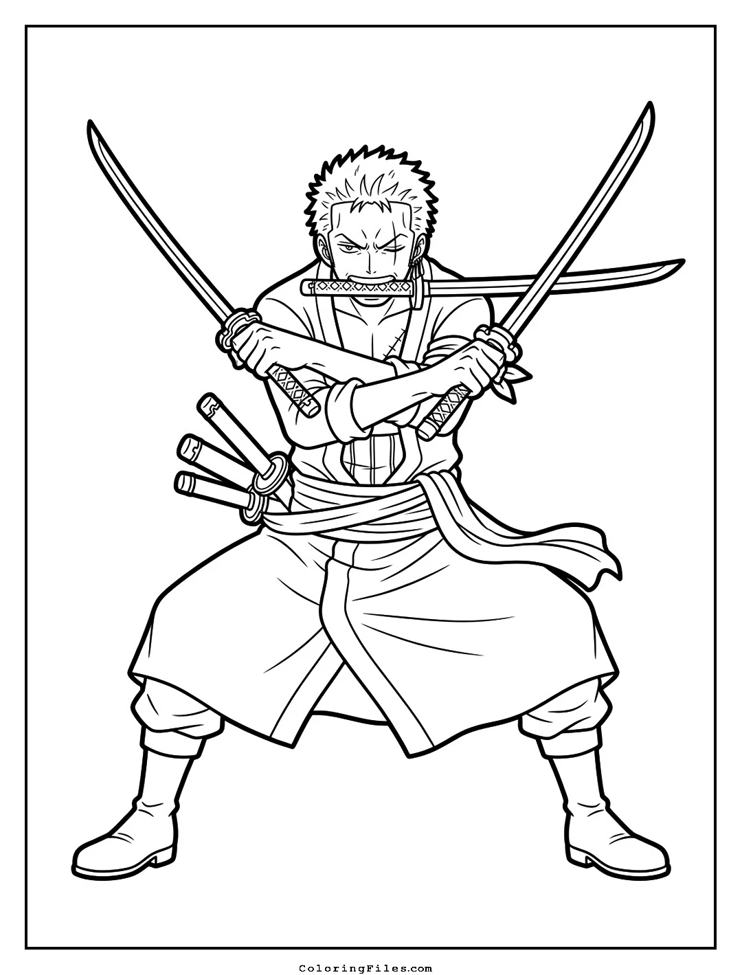 Three-Sword Style Onigiri Pose coloring page - Anime Hero Coloring Pages (Free PDFs / Online)